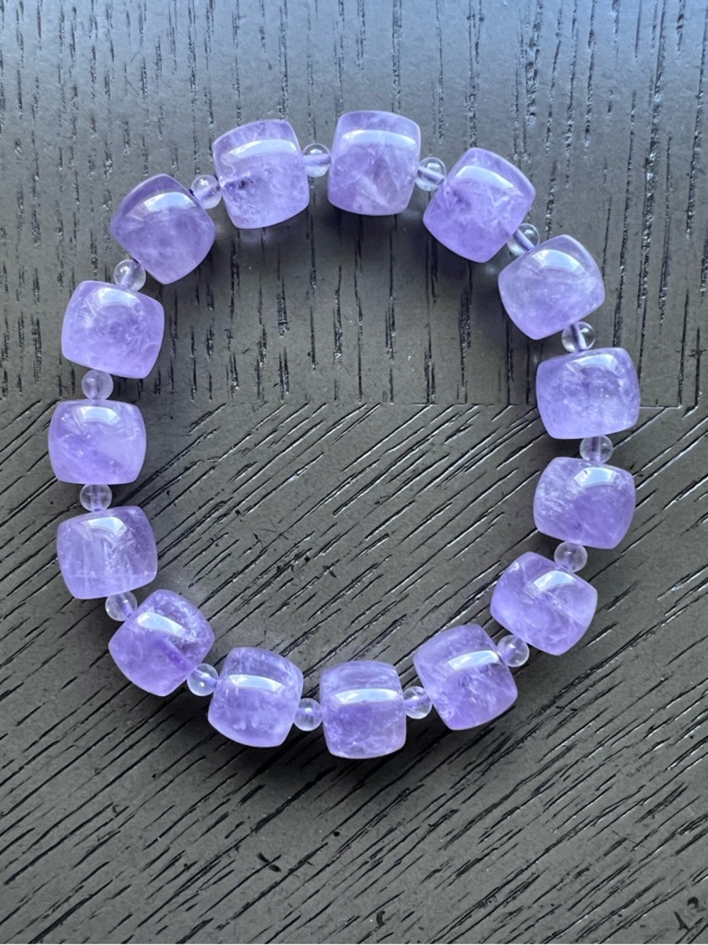 Lavender amethyst barrel bracelet 12mm SIZE 7’ - Picture 2 of 6